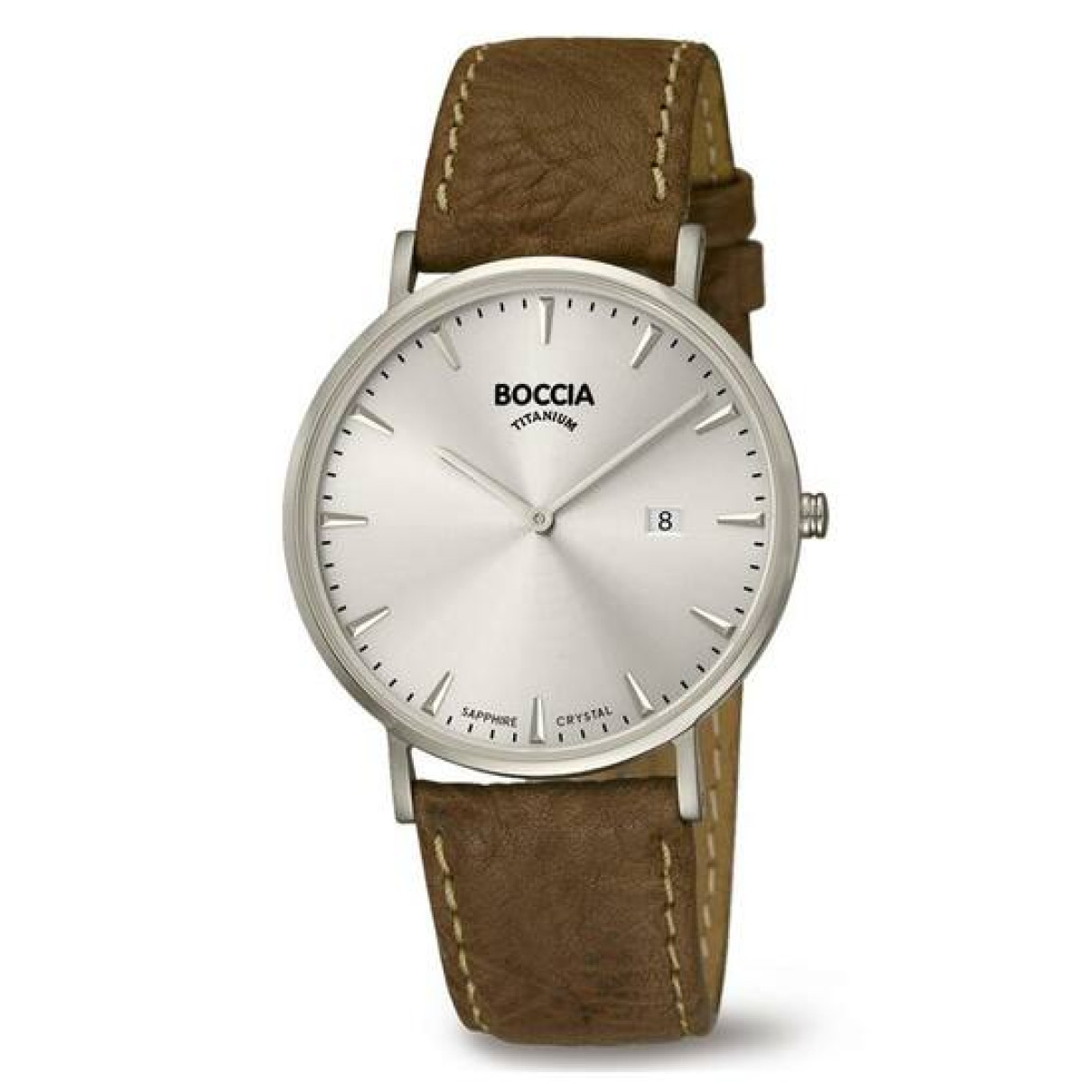 Boccia Titanium 3648-01 Heren Horloge - Titanium met Bruine Leren Band en Zilvergrijze Wijzerplaat - Ø 39 mm