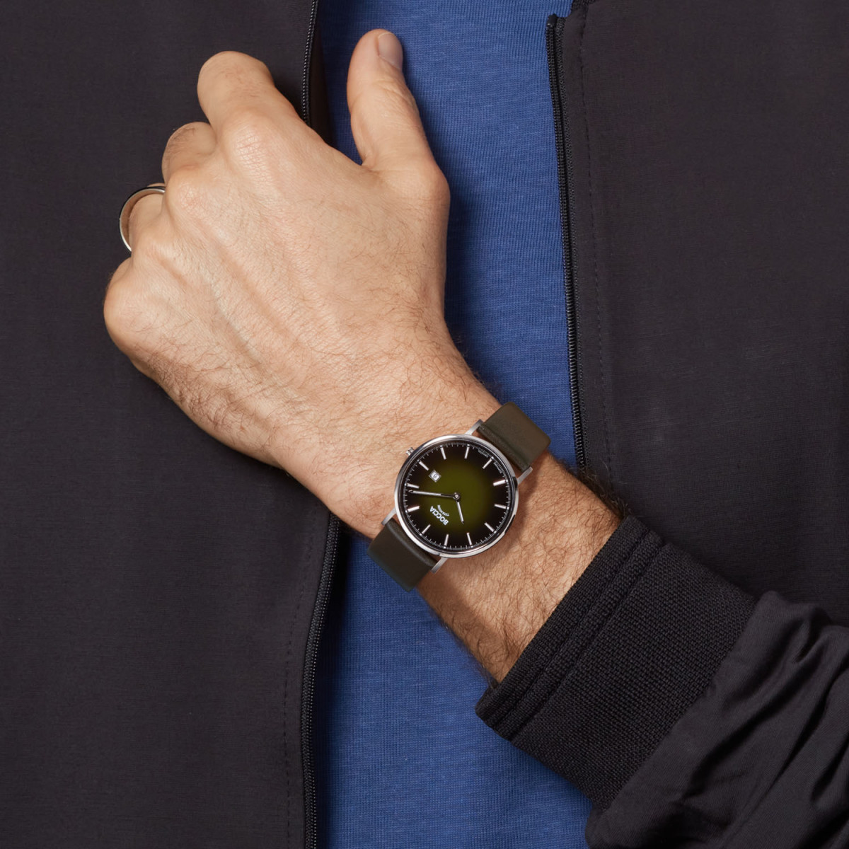 Boccia Titanium 3648-03 Groen herenhorloge van titanium en leer met saffierglas