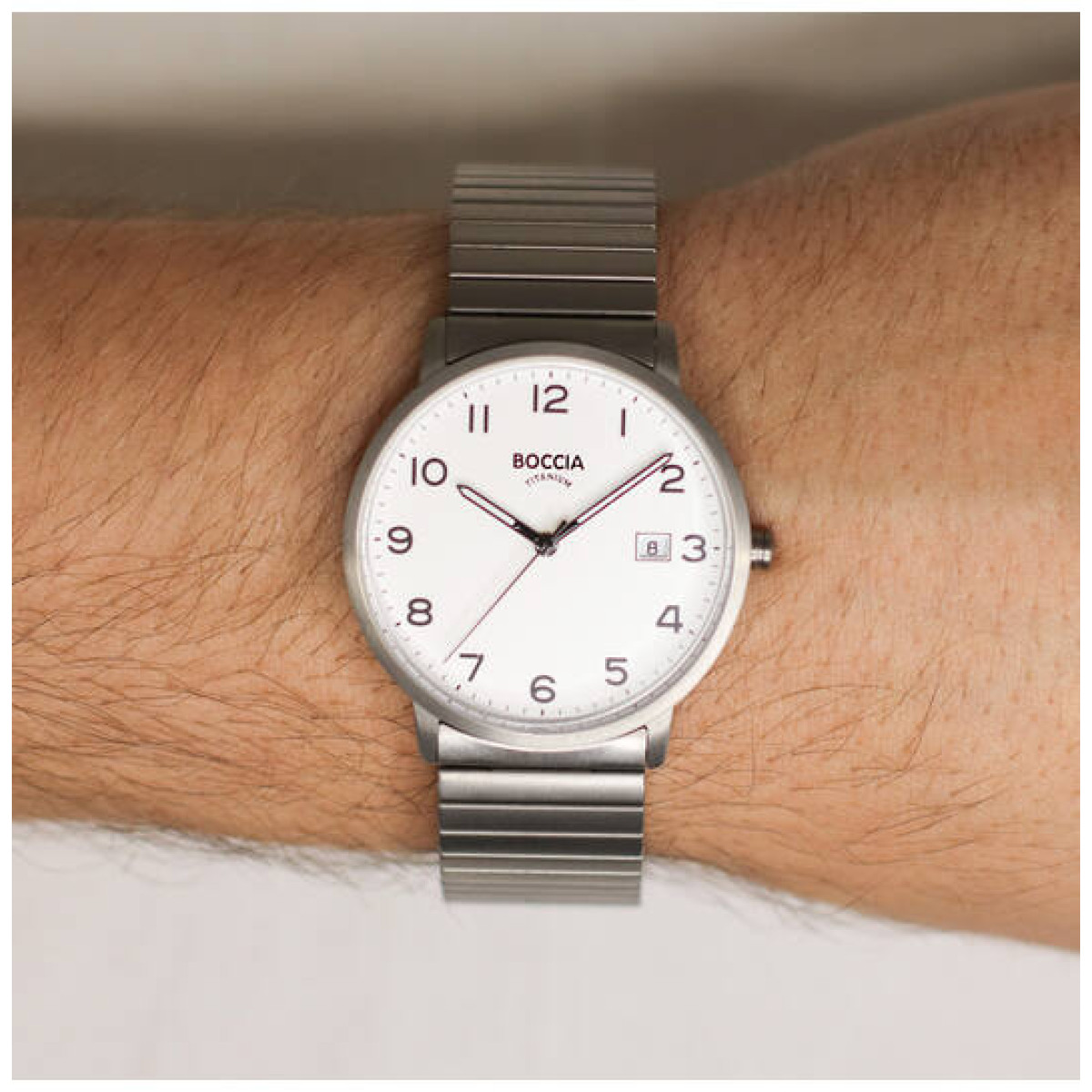 Boccia Titanium 3660-01 Herenhorloge met witte wijzerplaat en zilverkleurige rekband - Titanium - Ø 39 mm