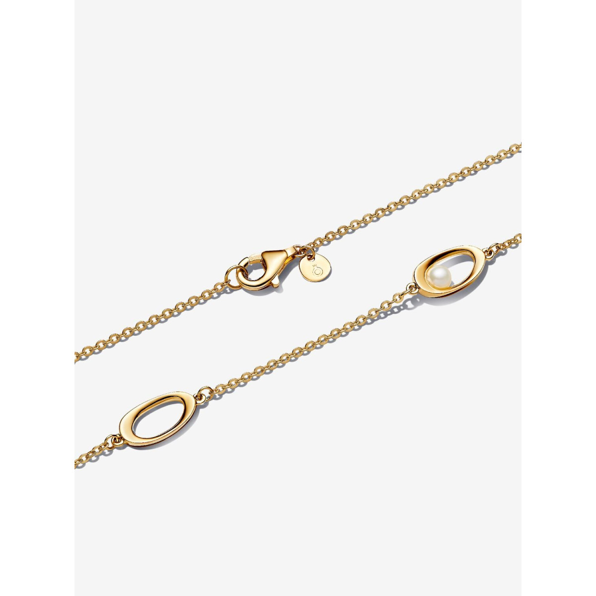 Pandora Essence 363883C01-45 gold plated ketting met parel en ovale schakels - Lengte 45 cm