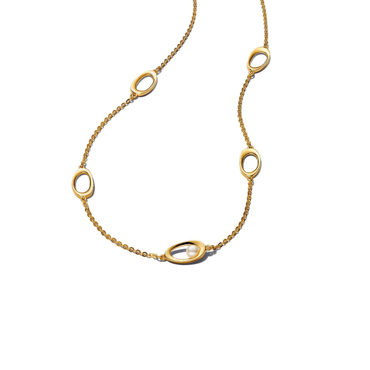 Pandora Essence 363883C01-45 gold plated ketting met parel en ovale schakels - Lengte 45 cm