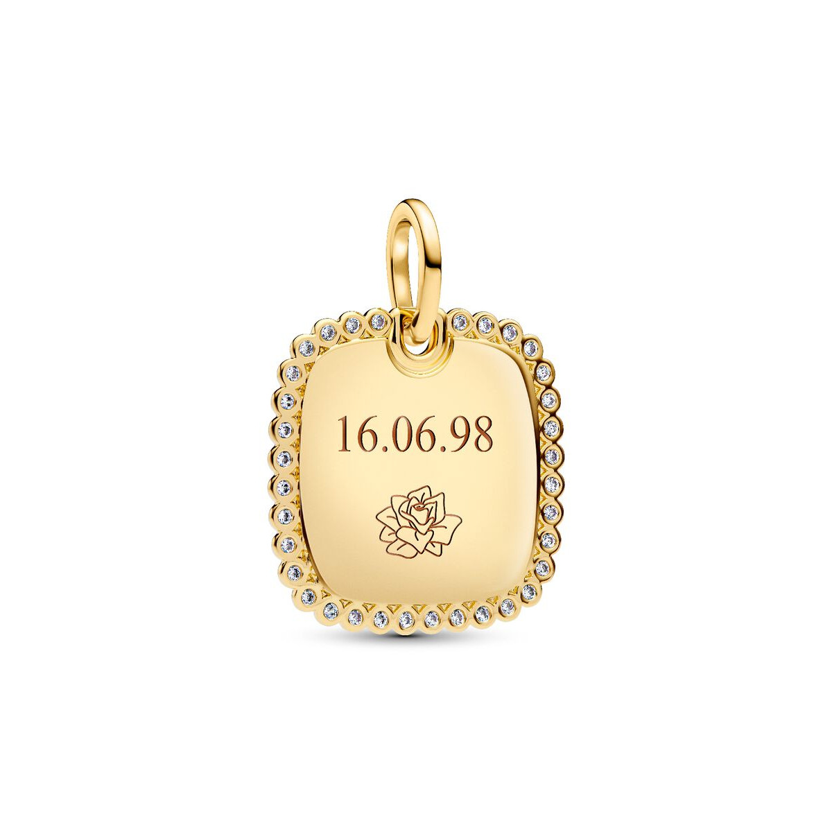 Pandora Moments 364009C01 gold plated hangende bedel met vierkant en zirkonia - personaliseerbaar