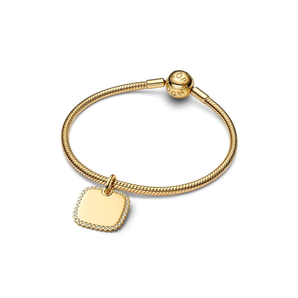Pandora Moments 364009C01 gold plated hangende bedel met vierkant en zirkonia - personaliseerbaar