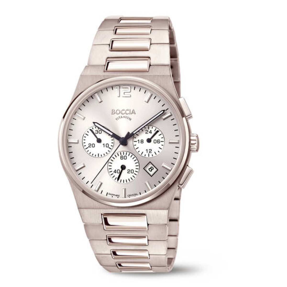 Boccia Titanium 3741-01 Heren Horloge Chronograaf - Titanium Schakelband - Zilverkleurige wijzerplaat met datum - Ø 39 mm