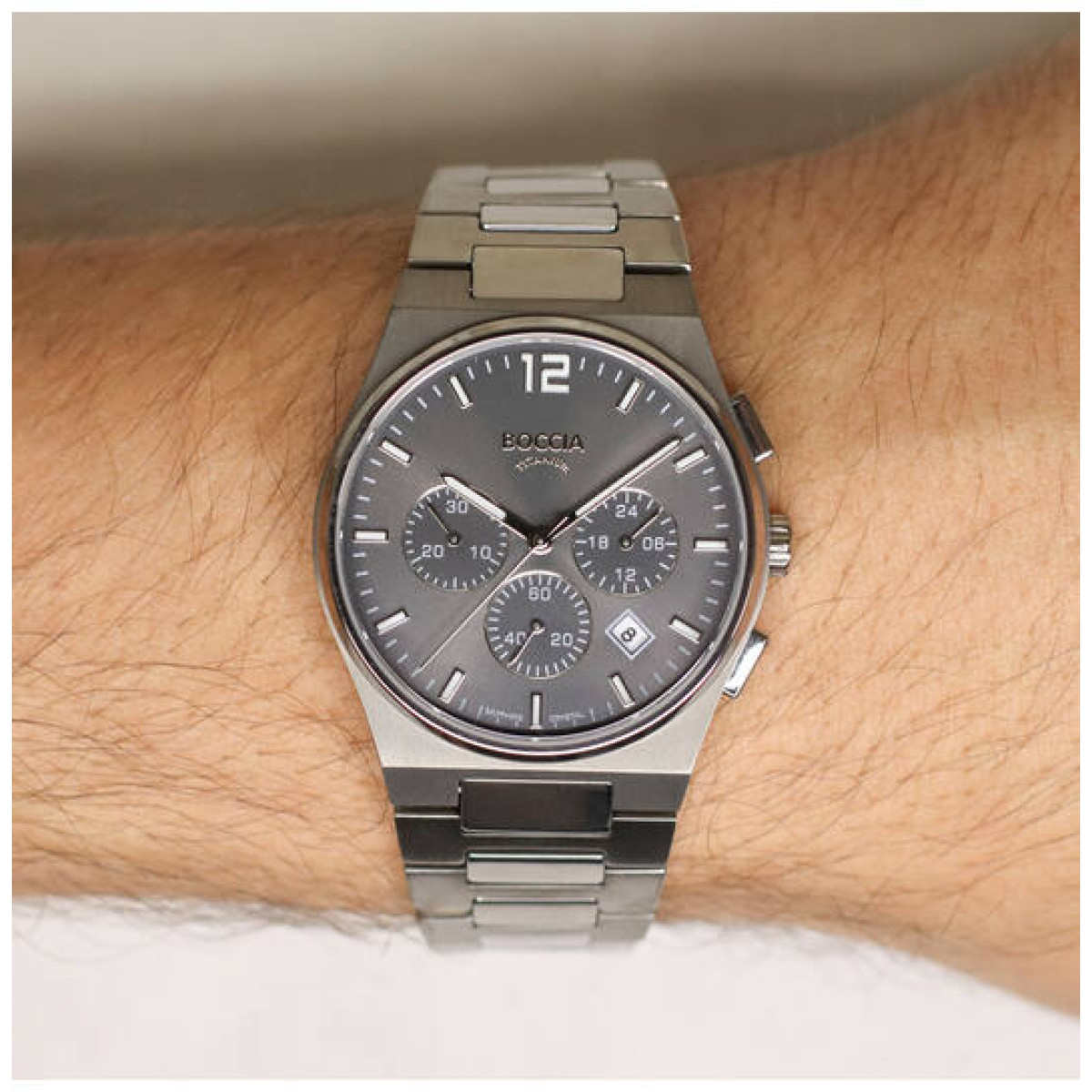 Boccia Titanium 3741-02 Chronograaf herenhorloge - Titanium schakelband - Grijze wijzerplaat - Ø 39 mm