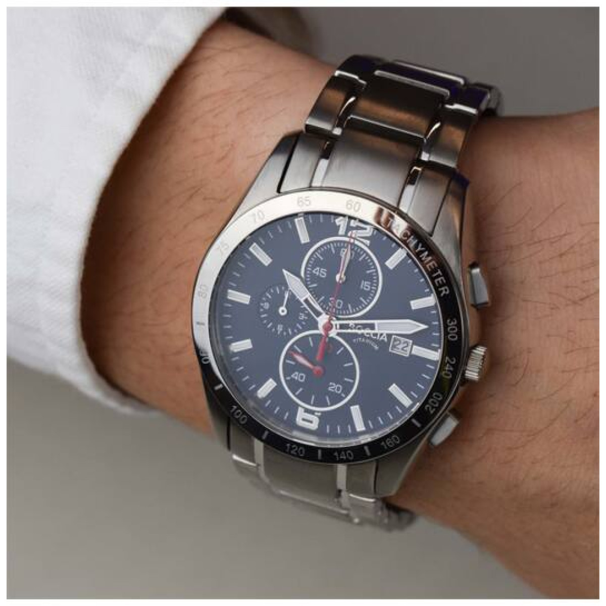 Boccia Titanium 3767-03 Chronograaf herenhorloge - Titanium met blauwe wijzerplaat - Ø 41 mm