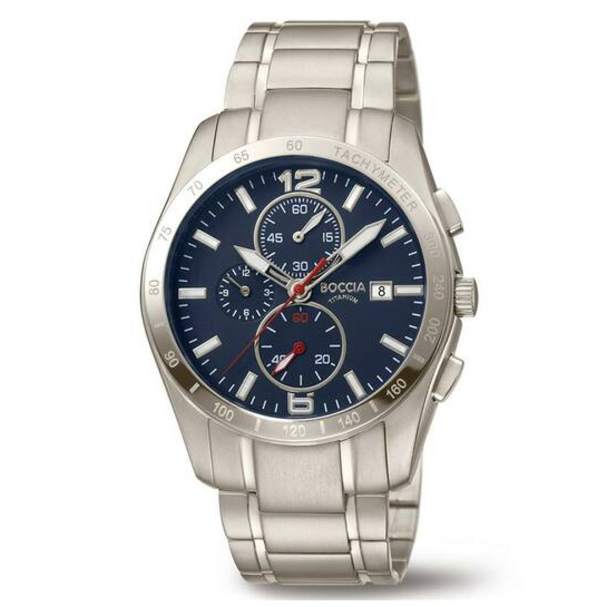 Boccia Titanium 3767-03 Chronograaf herenhorloge - Titanium met blauwe wijzerplaat - Ø 41 mm