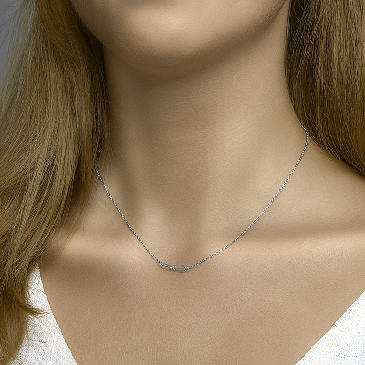 Gerhodineerd zilveren paperclip ketting 