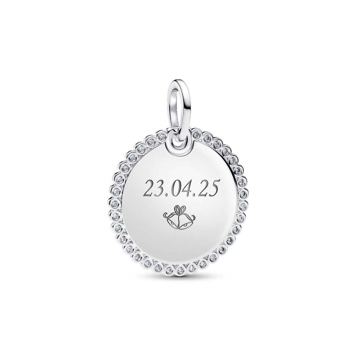 Pandora Moments 394007C01 zilveren hangende bedel rond met zirkonia - personaliseebaar