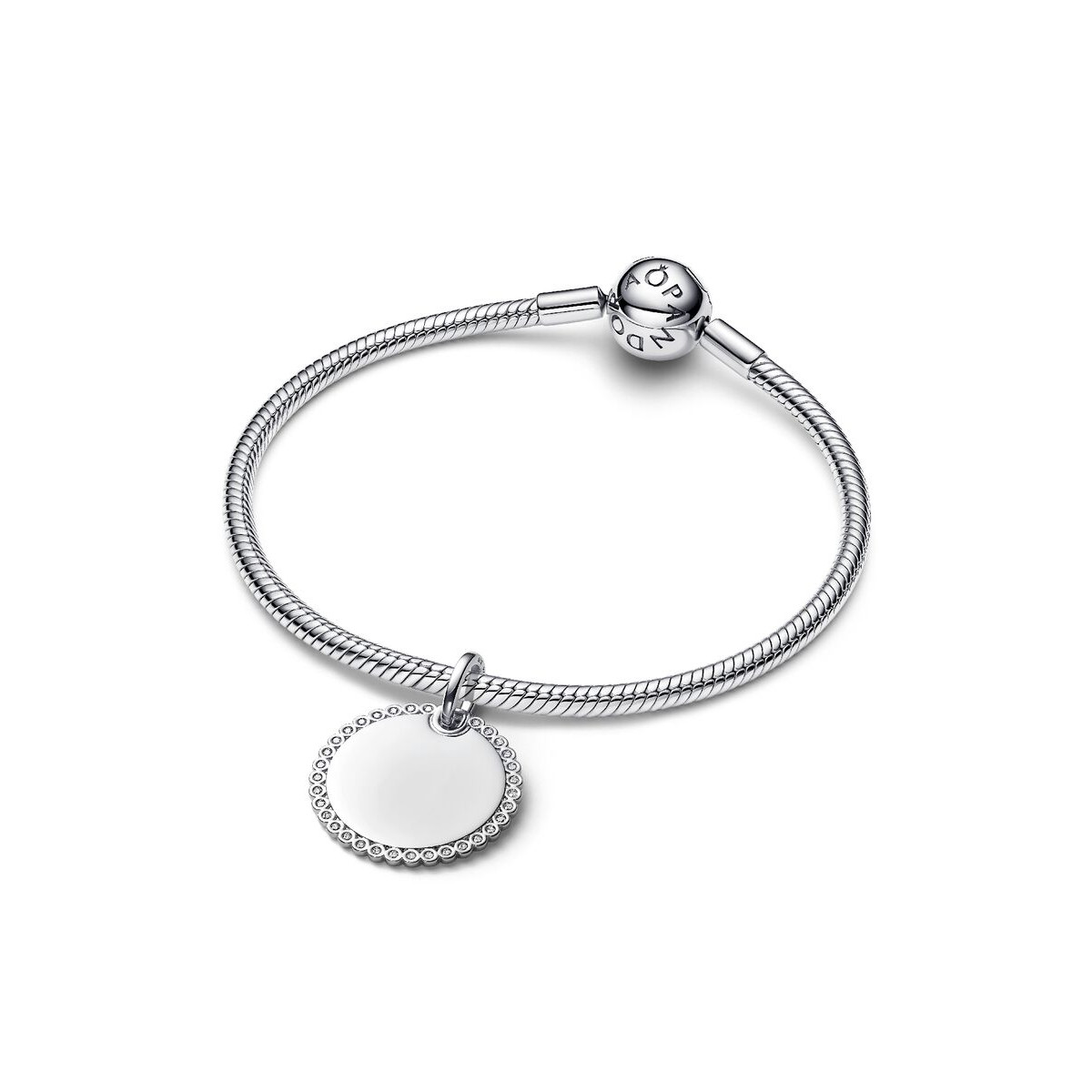 Pandora Moments 394007C01 zilveren hangende bedel rond met zirkonia - personaliseebaar