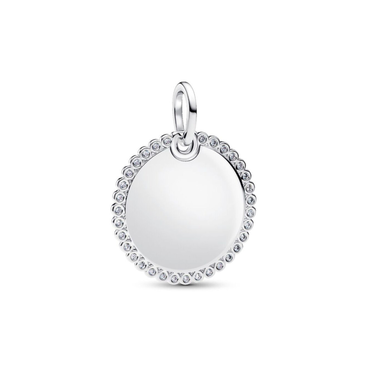 Pandora Moments 394007C01 zilveren hangende bedel rond met zirkonia - personaliseebaar