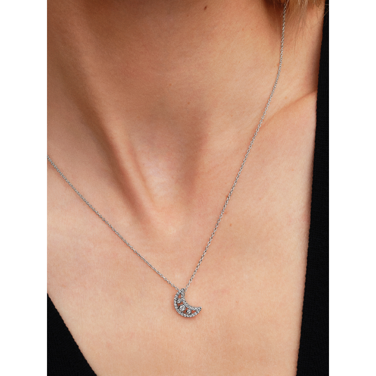 Pandora Moments 394259C01-50 zilveren ketting met halve maan van zirkonia - Lengte 50 cm