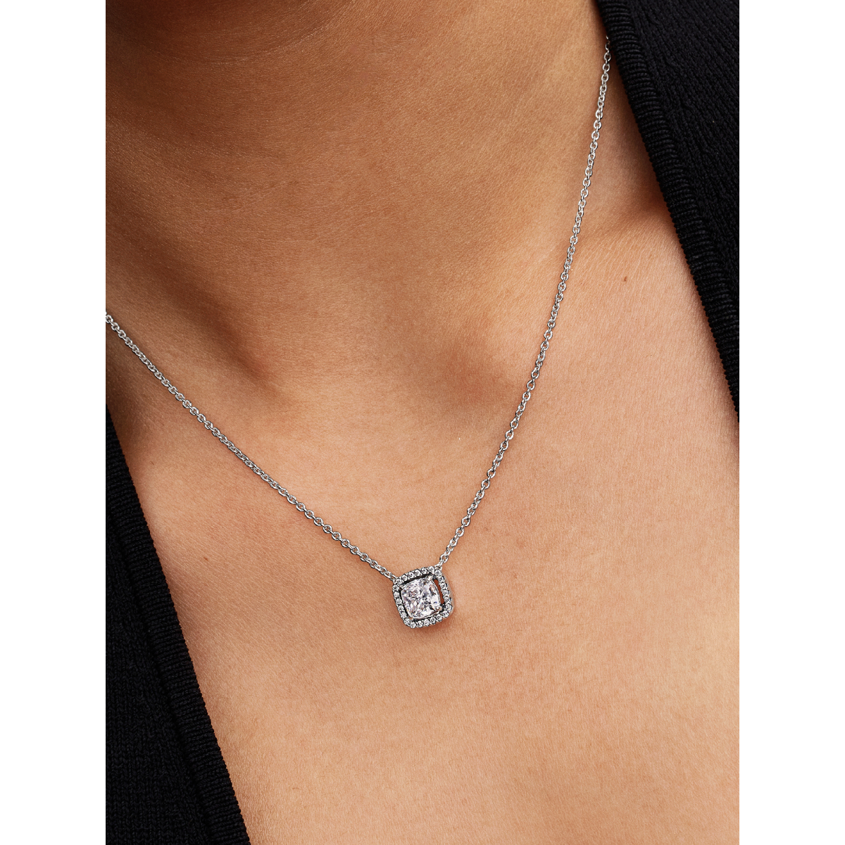 Pandora Timeless 393560C02-45 zilveren ketting met vierkante halo van zirkonia - Lengte 45 cm