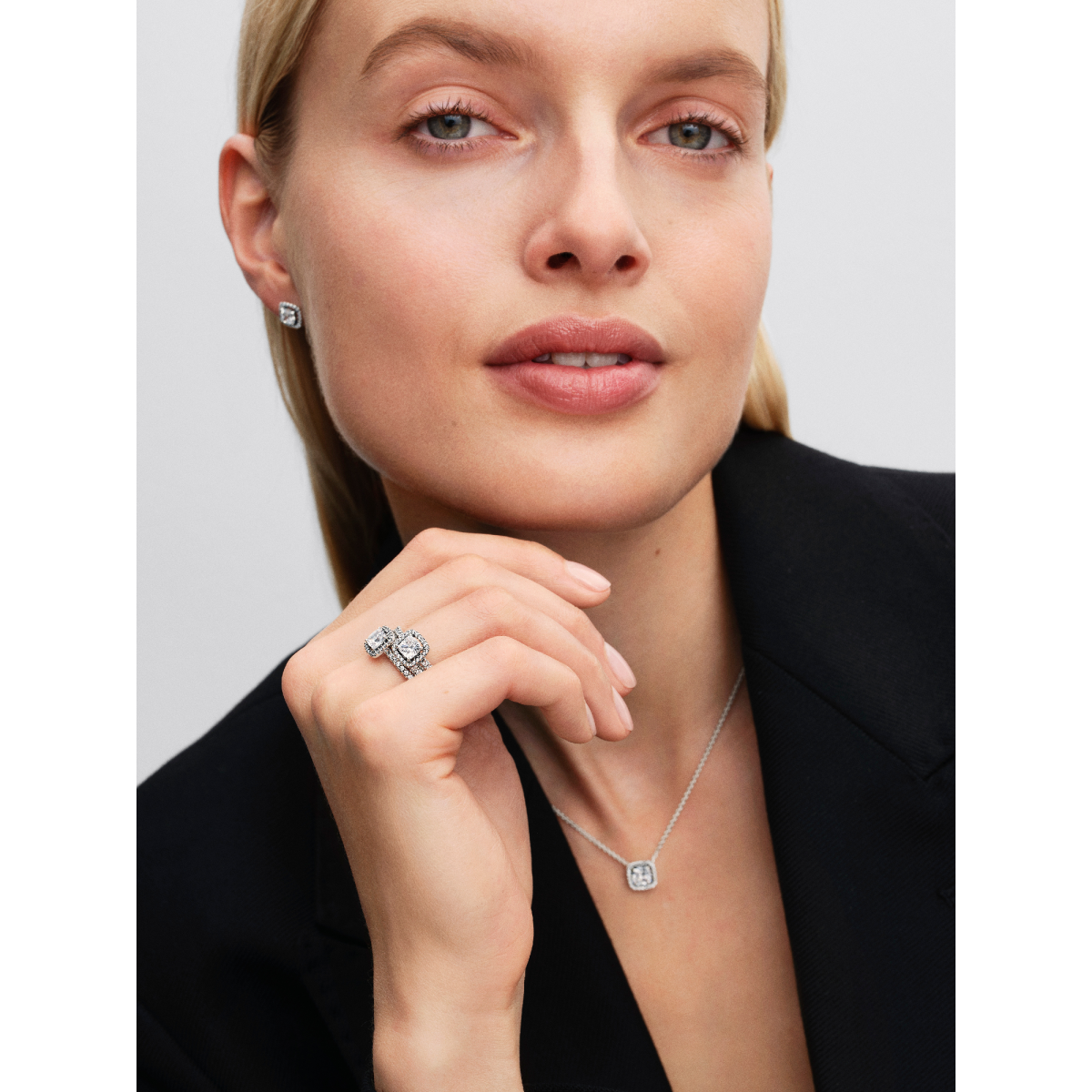 Pandora Timeless 393560C02-45 zilveren ketting met vierkante halo van zirkonia - Lengte 45 cm
