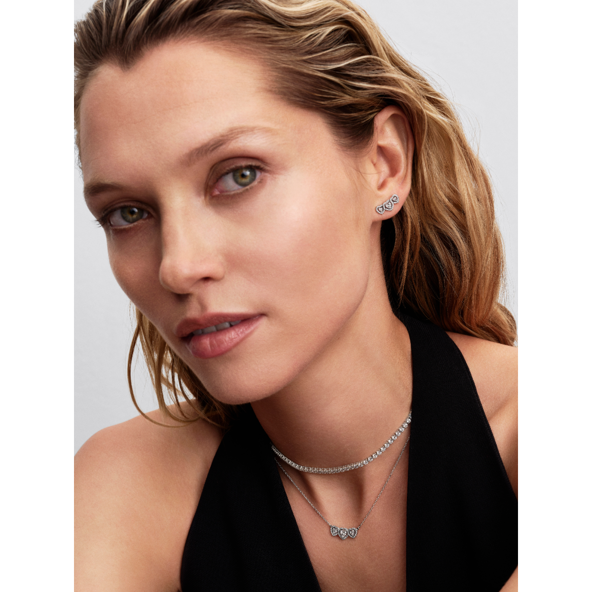 Pandora Timeless 394412C01-45 zilveren ketting met 3 hartjes en zirkonia's - Lengte 45 cm