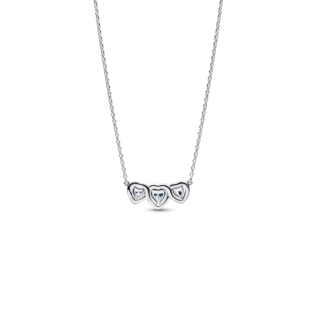 Pandora Timeless 394412C01-45 zilveren ketting met 3 hartjes en zirkonia's - Lengte 45 cm