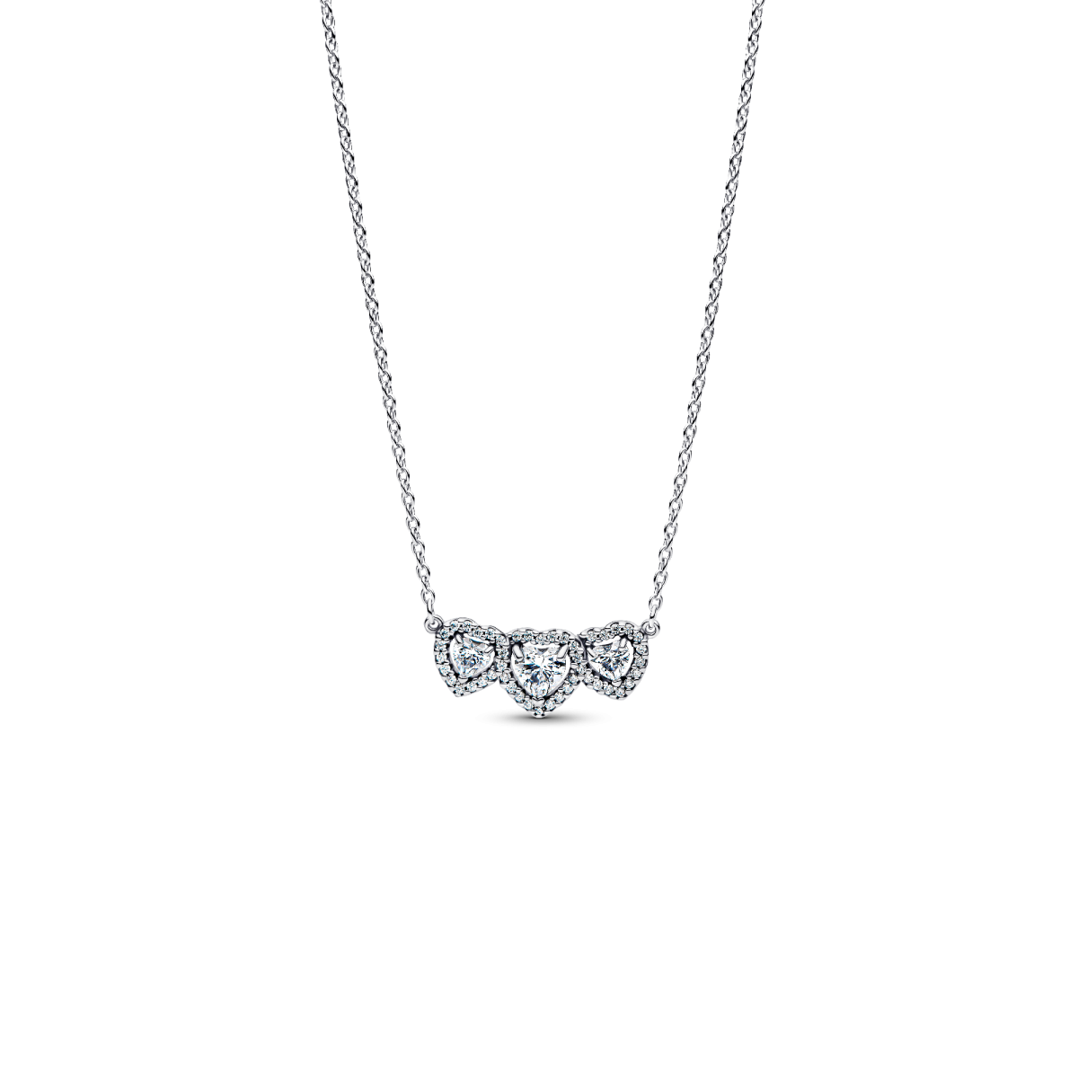 Pandora Timeless 394412C01-45 zilveren ketting met 3 hartjes en zirkonia's - Lengte 45 cm