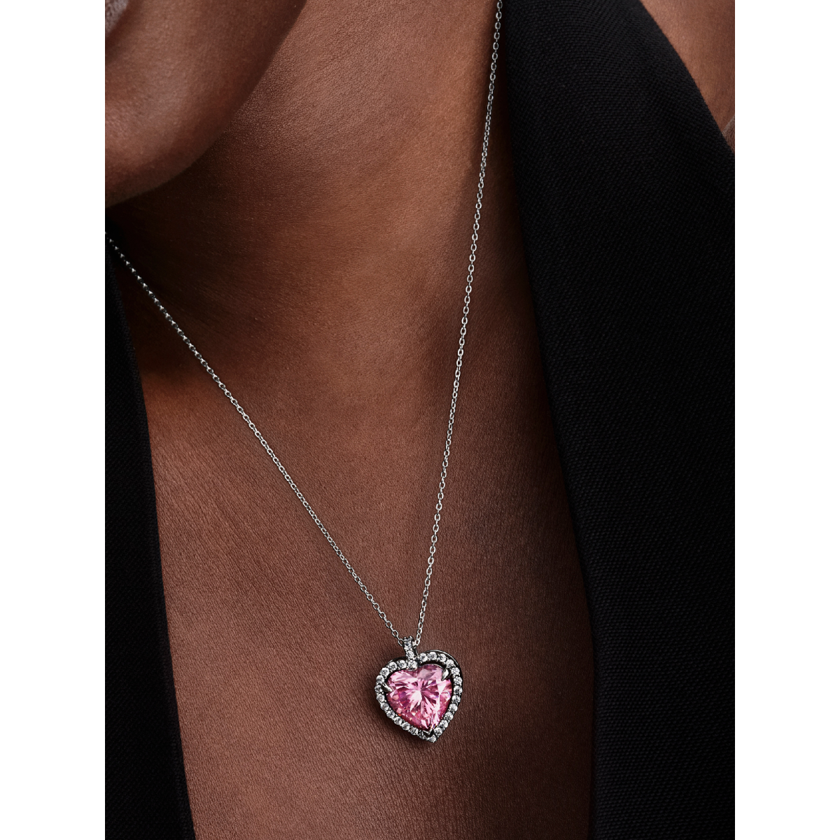 Pandora Timeless 394414C01-45 zilveren ketting met roze hartjes hanger - Lengte 45 cm
