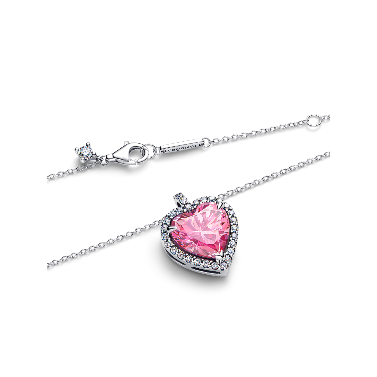 Pandora Timeless 394414C01-45 zilveren ketting met roze hartjes hanger - Lengte 45 cm