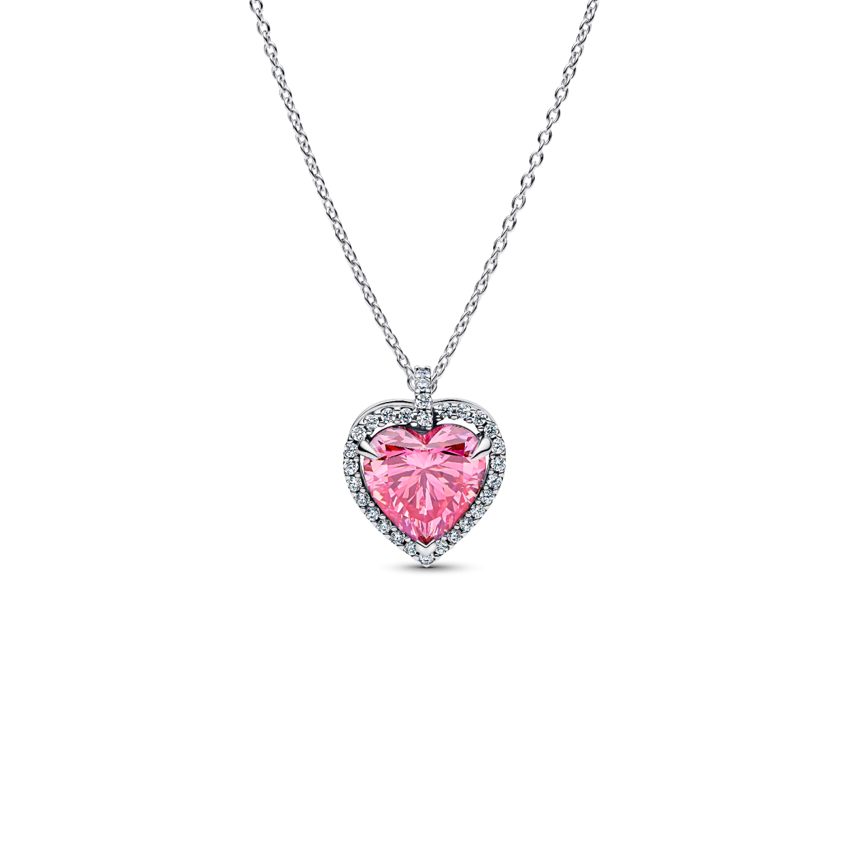 Pandora Timeless 394414C01-45 zilveren ketting met roze hartjes hanger - Lengte 45 cm
