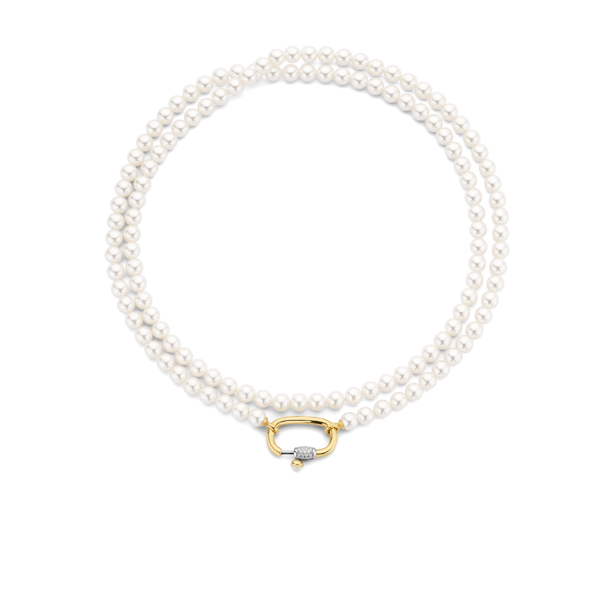 TI SENTO 3980PW/80 edelsteen ketting met parel en zirkonia gold plated - Lengte 80 cm