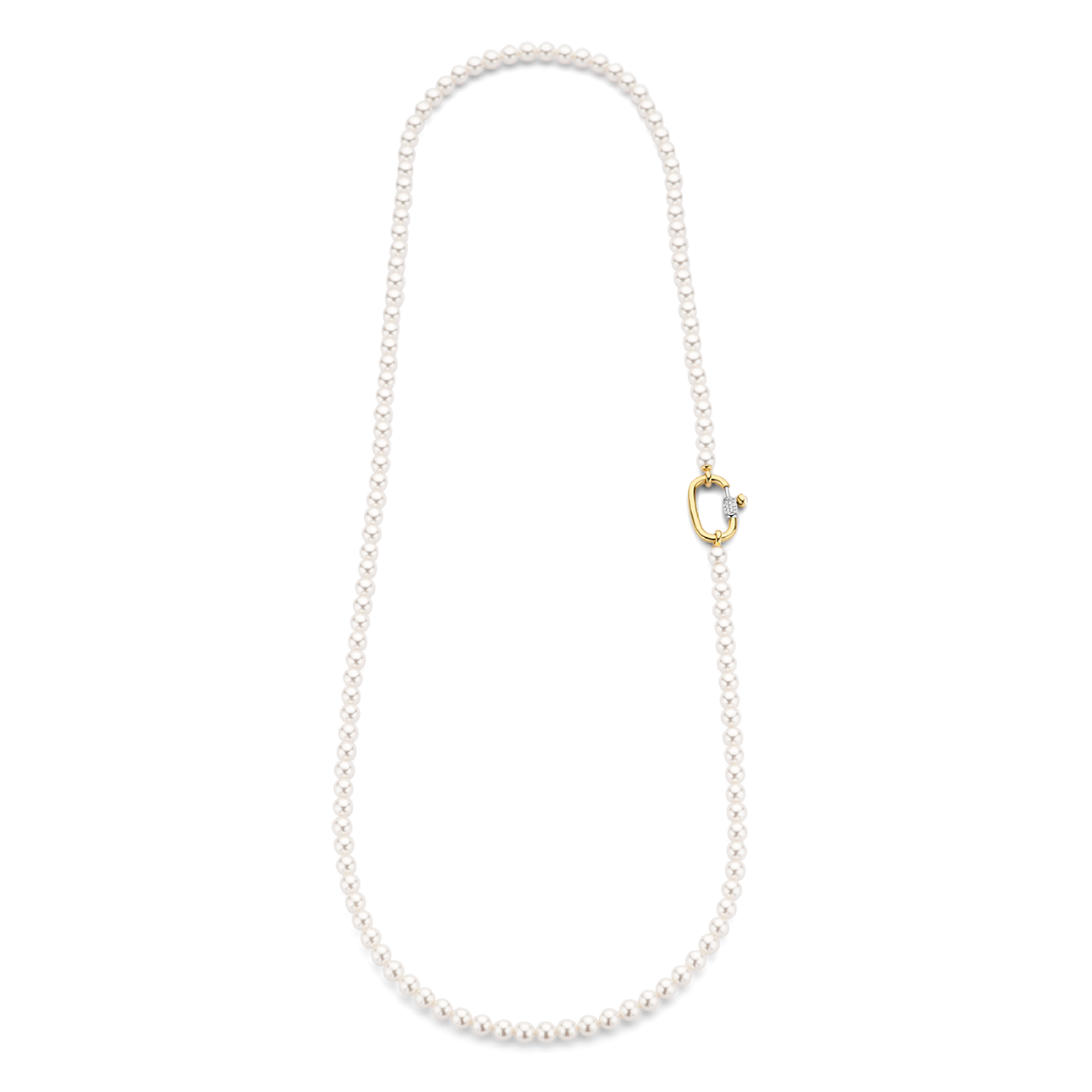 TI SENTO 3980PW/80 edelsteen ketting met parel en zirkonia gold plated - Lengte 80 cm