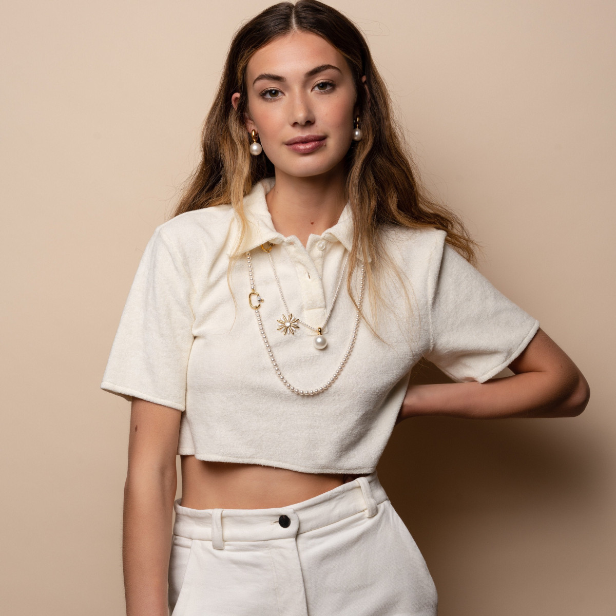 TI SENTO 3980PW/80 edelsteen ketting met parel en zirkonia gold plated - Lengte 80 cm