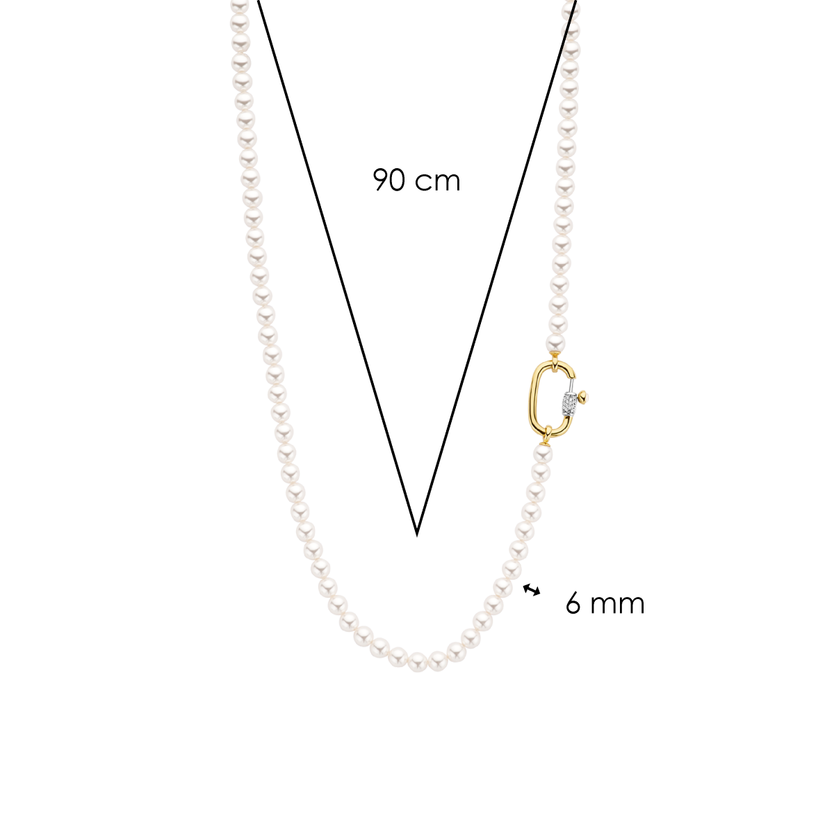 TI SENTO 3980PW/80 edelsteen ketting met parel en zirkonia gold plated - Lengte 80 cm