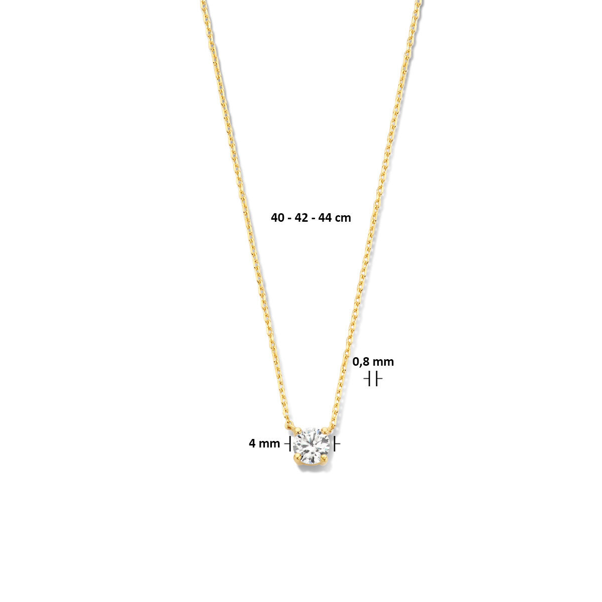 Gouden ketting met hanger zirkonia 4 mm
