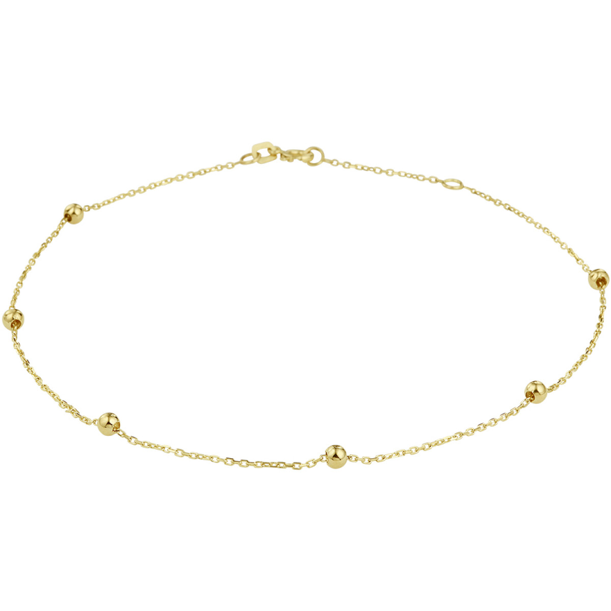 14 Karaat gouden enkelbandje anker schakel met bolletjes 1.0 mm