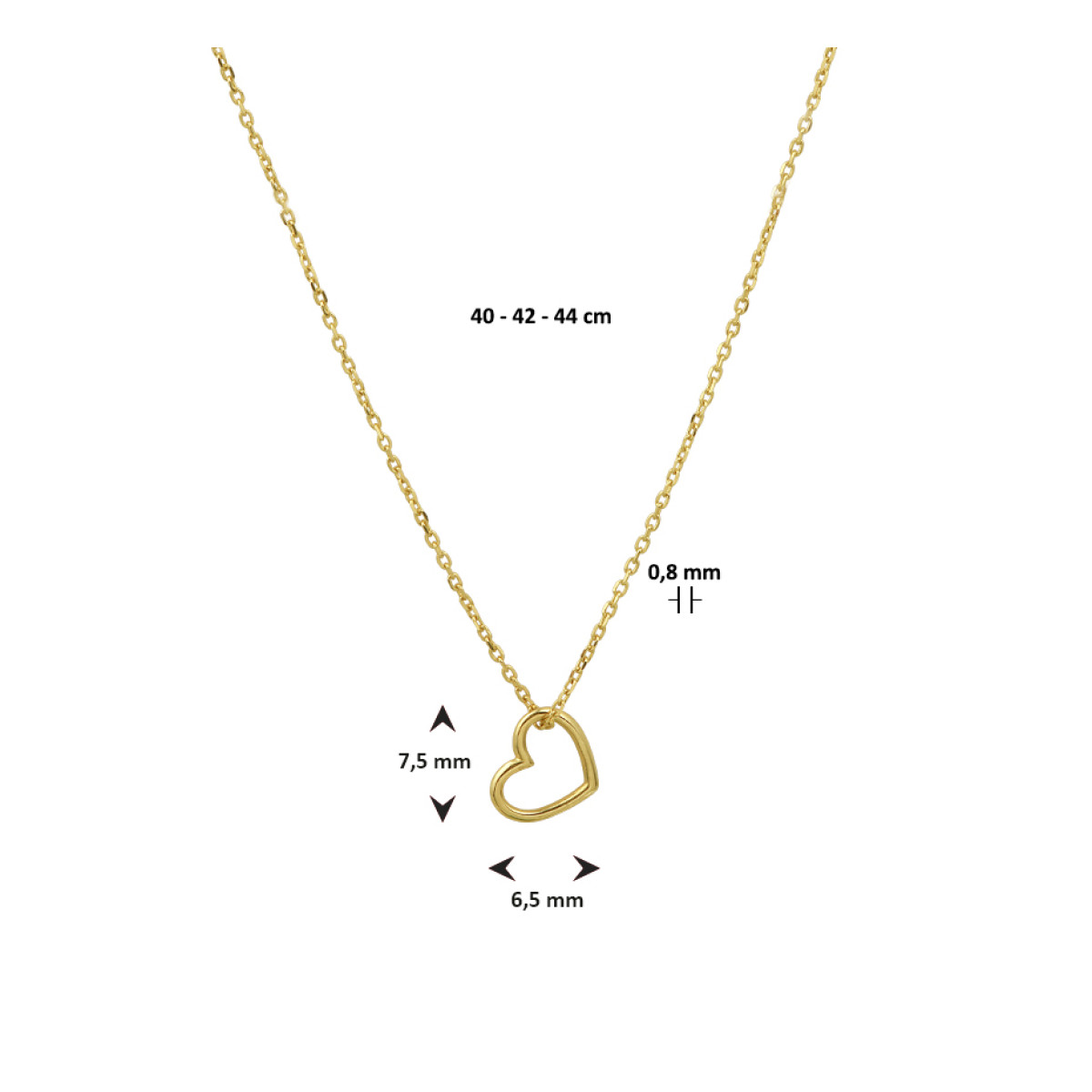 14 krt gouden ketting met open hartje 0.8 mm - 40-42-44 cm verstelbaar