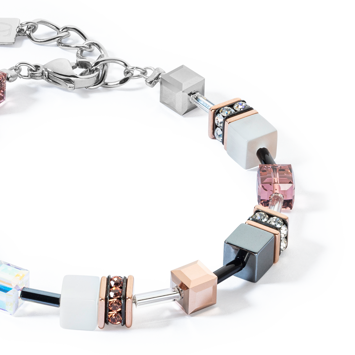 Coeur de Lion GeoCUBE armband 4013/30-1127 Iconic zilverkleurig met bruintinten
