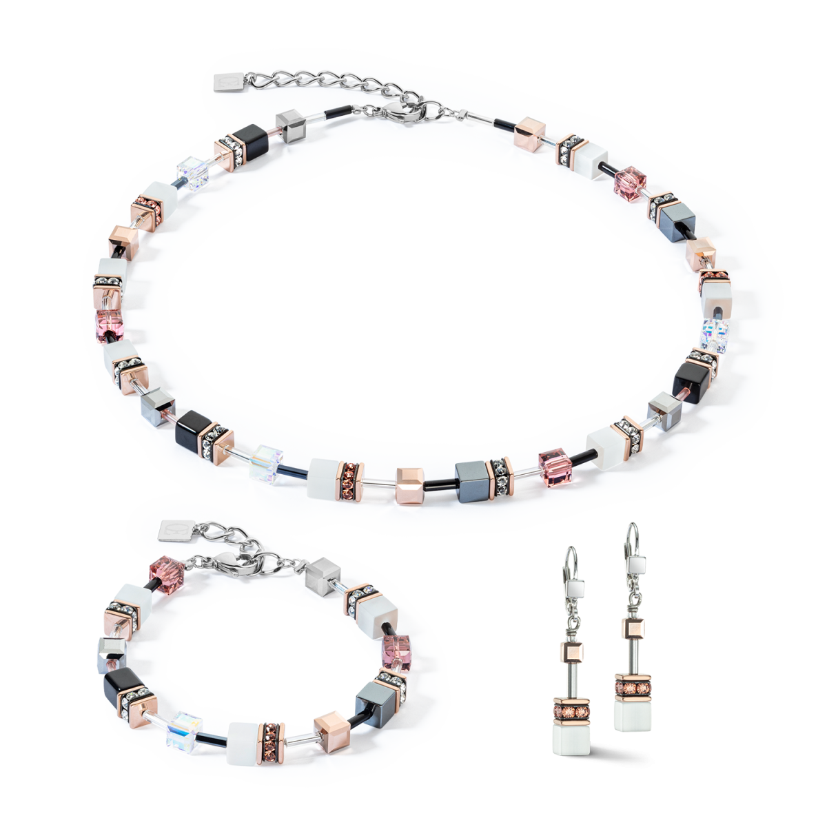 Coeur de Lion GeoCUBE armband 4013/30-1127 Iconic zilverkleurig met bruintinten