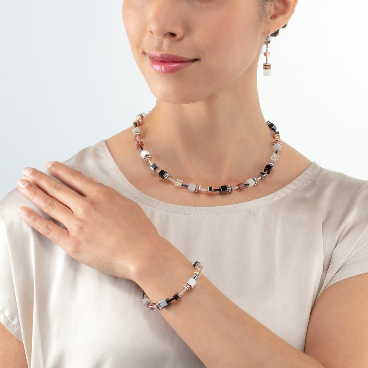Coeur de Lion GeoCUBE armband 4013/30-1127 Iconic zilverkleurig met bruintinten