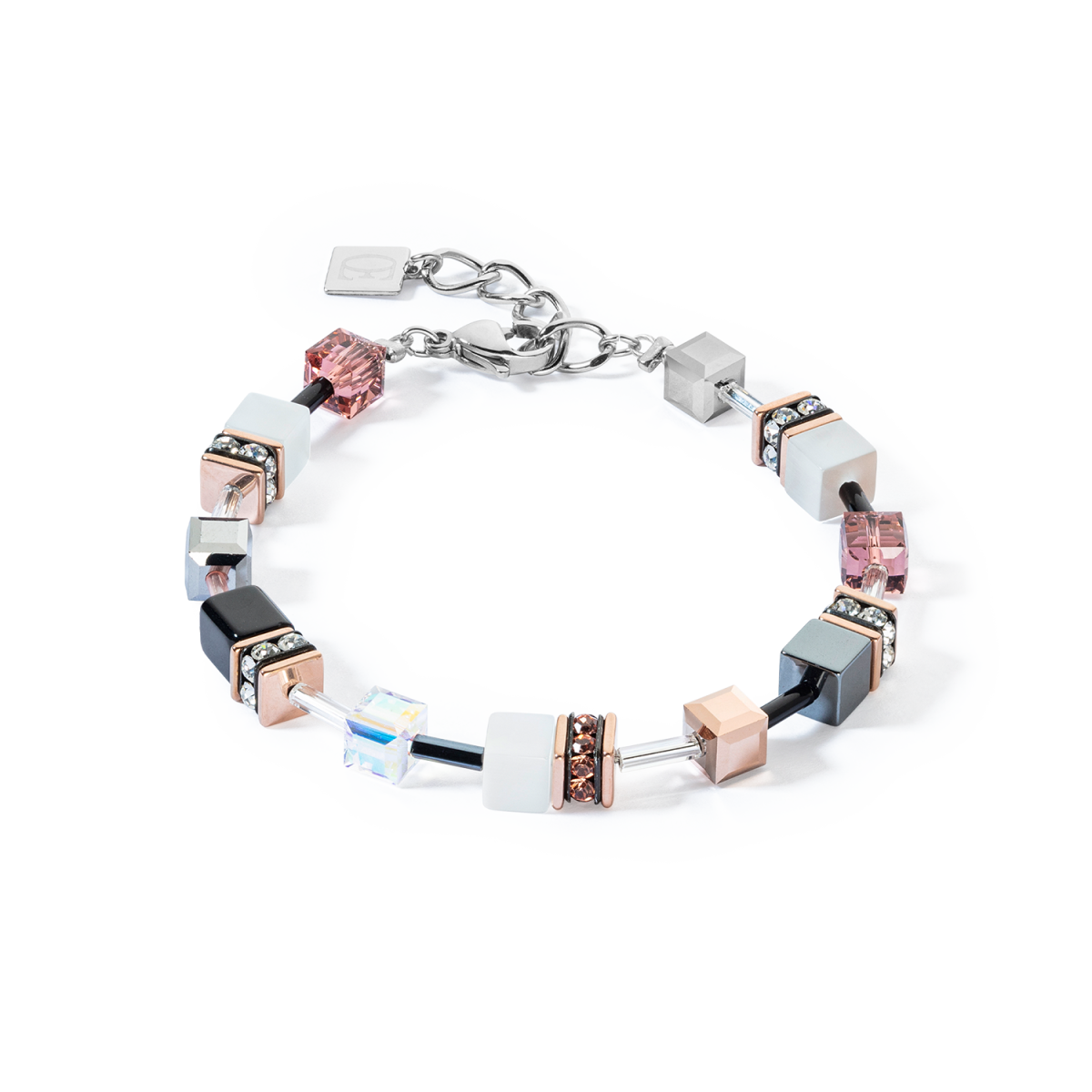 Coeur de Lion GeoCUBE armband 4013/30-1127 Iconic zilverkleurig met bruintinten