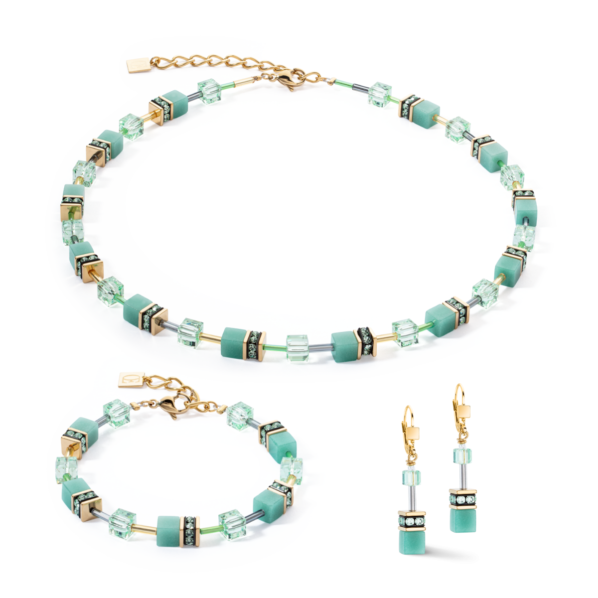 Coeur de Lion GeoCUBE armband Iconic Mono 4020/30-0533 goudkleurig met groen - Lengte 18.5-21.5 cm