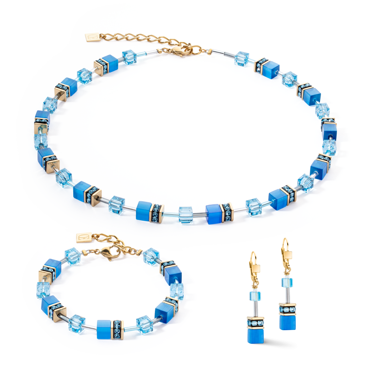 Coeur de Lion GeoCUBE armband Iconic Mono 4020/30-0600 goudkleurig met blauw - Lengte 18.5-21.5 cm