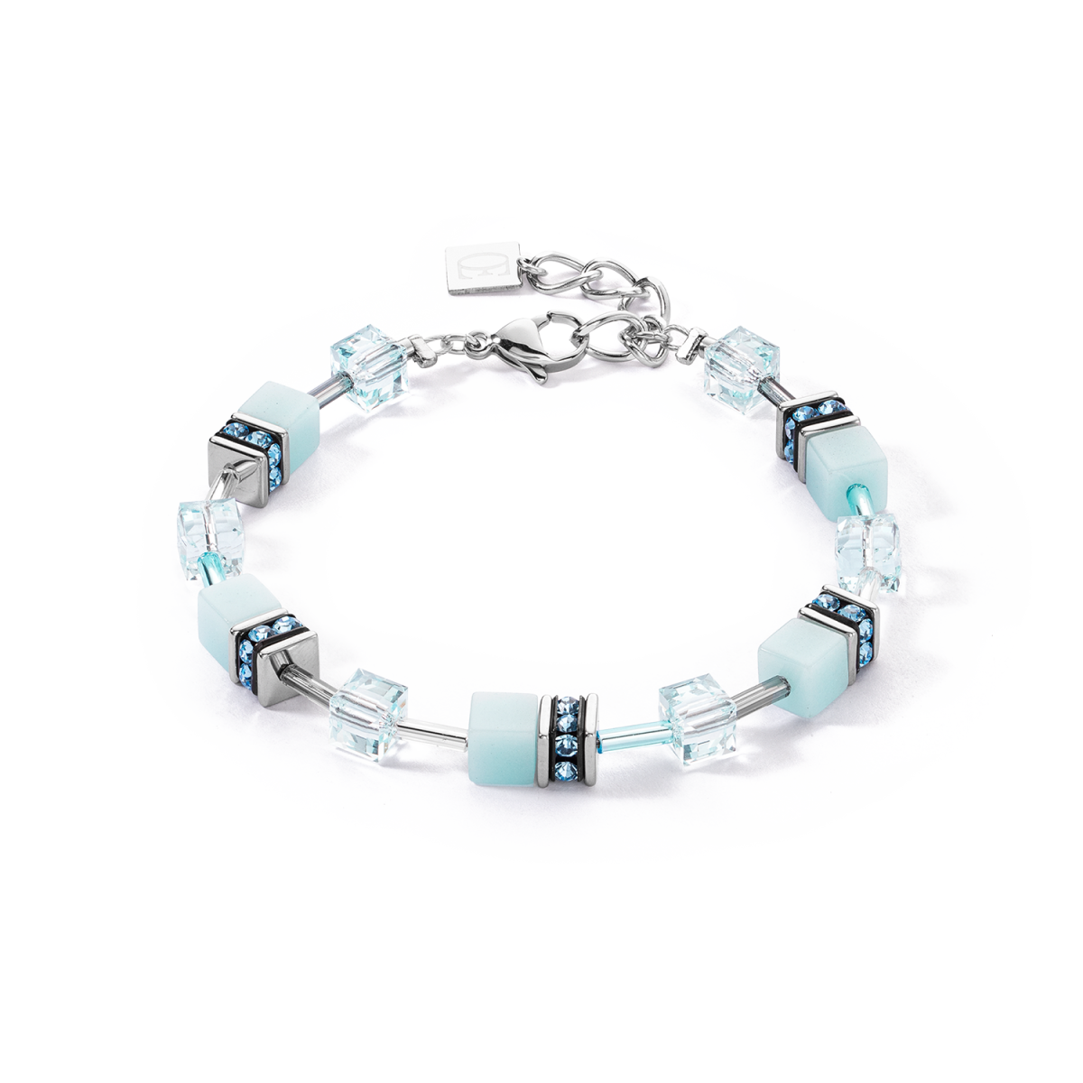 Coeur de Lion GeoCUBE armband Iconic Mono 4020/30-2020 zilverkleurig met blauw - Lengte 18.5 - 21.5 cm