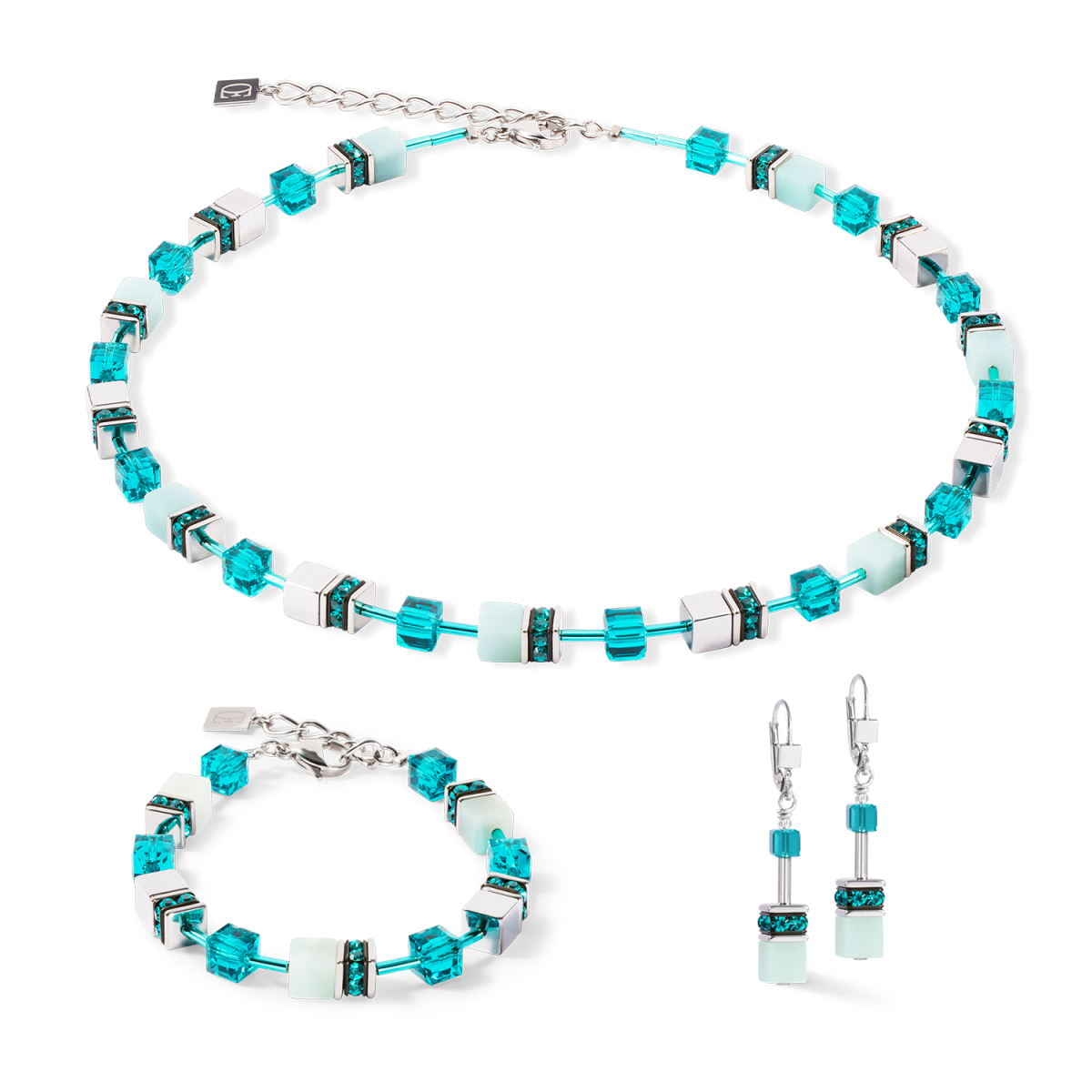 Coeur de Lion GeoCUBE Iconic Precious ketting 4010/10-0548 blauw en mintgroen - Lengte 42-48 cm