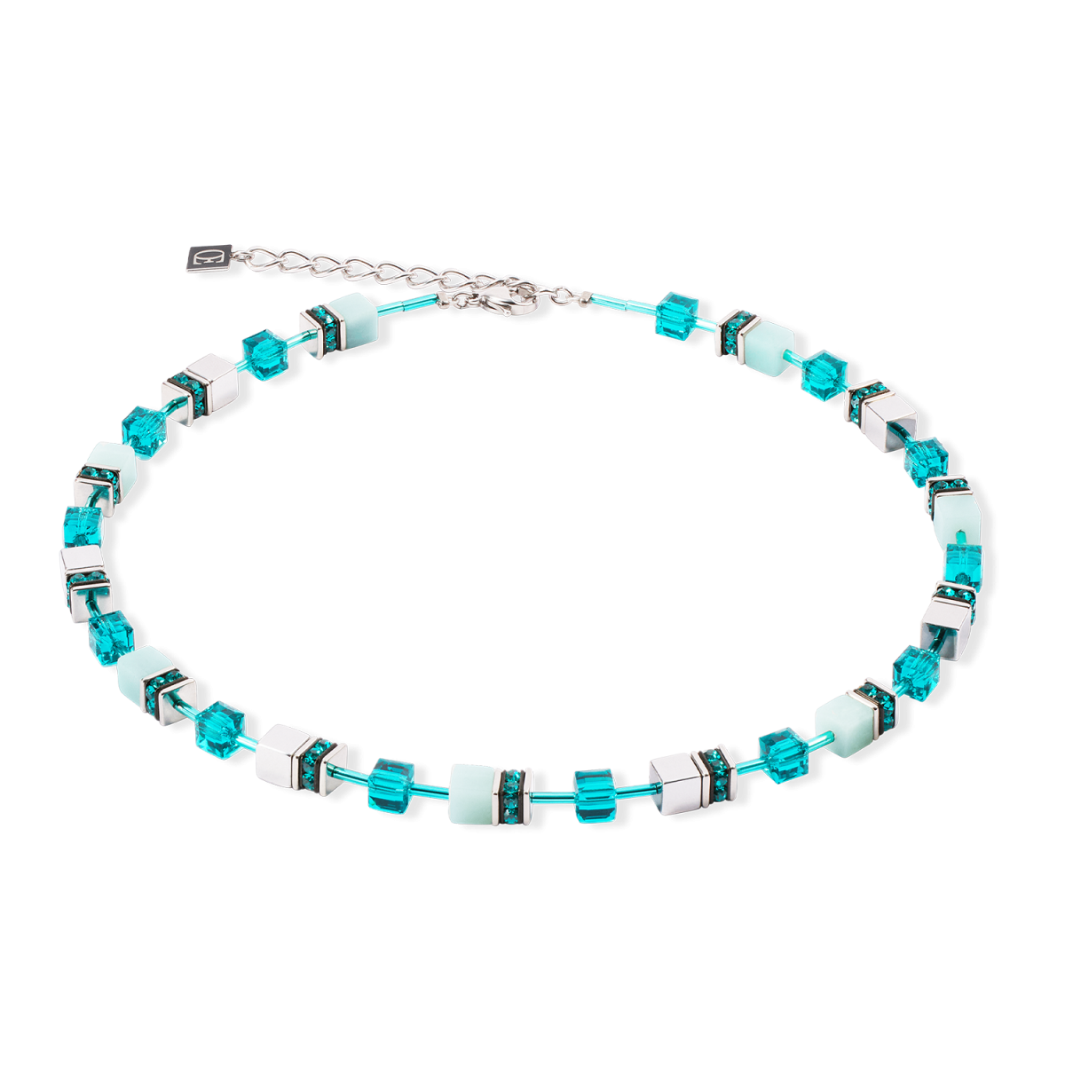 Coeur de Lion GeoCUBE Iconic Precious ketting 4010/10-0548 blauw en mintgroen - Lengte 42-48 cm