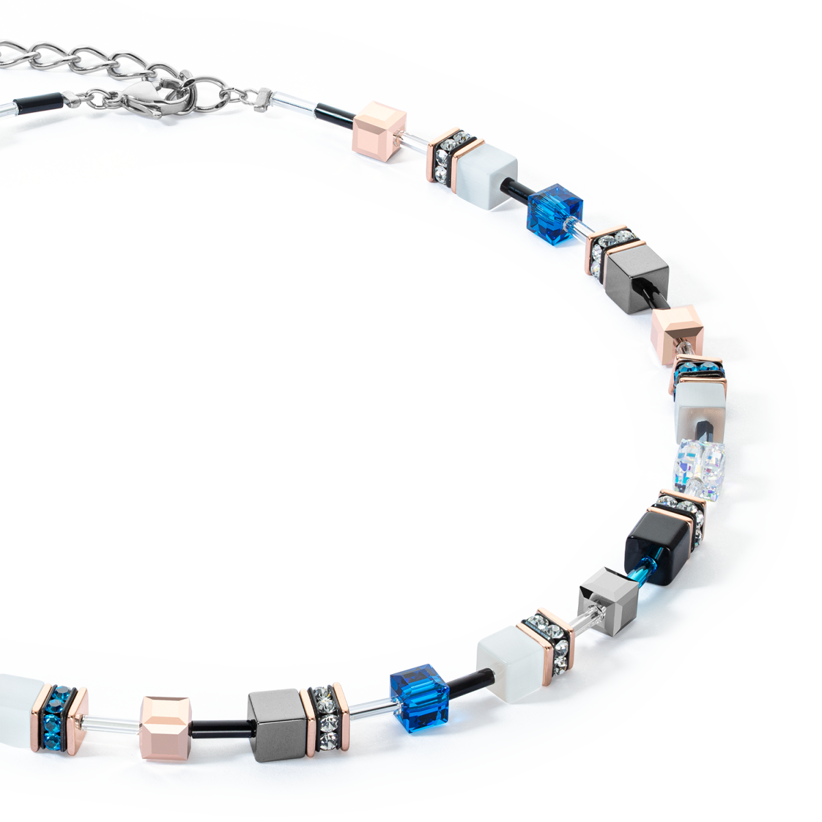 Coeur de Lion GeoCUBE ketting Iconic 4013/10-0756 zilverkleurig met capri blauw
