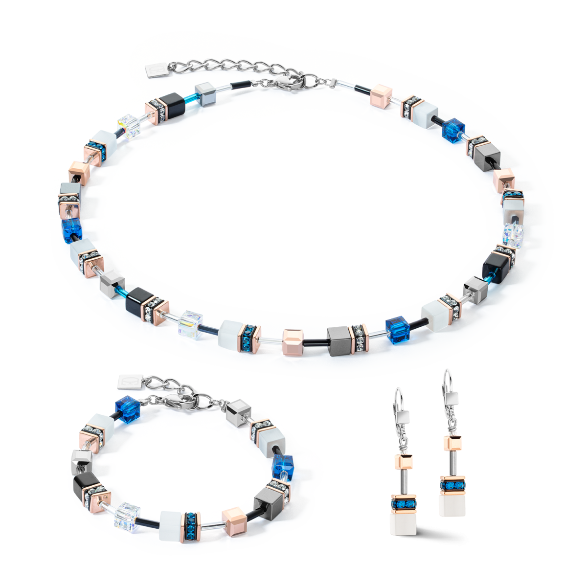 Coeur de Lion GeoCUBE ketting Iconic 4013/10-0756 zilverkleurig met capri blauw