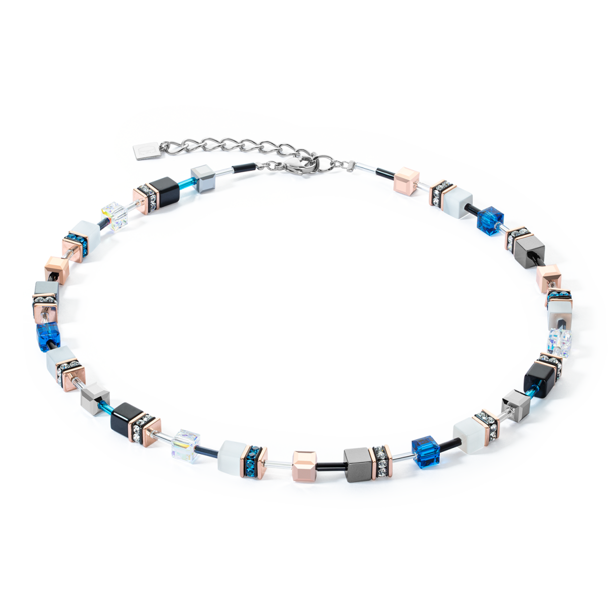 Coeur de Lion GeoCUBE ketting Iconic 4013/10-0756 zilverkleurig met capri blauw
