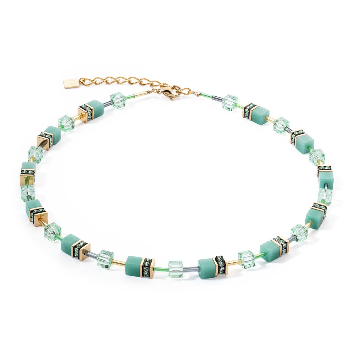 Coeur de Lion GeoCUBE ketting Iconic Mono 4020/10-0533 goudkleurig met groen - Lengte 42-48 cm