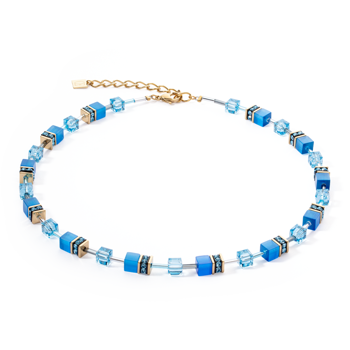 Coeur de Lion GeoCUBE ketting Iconic Mono 4020/10-0600 goudkleurig blauw - Lengte 42-48 cm