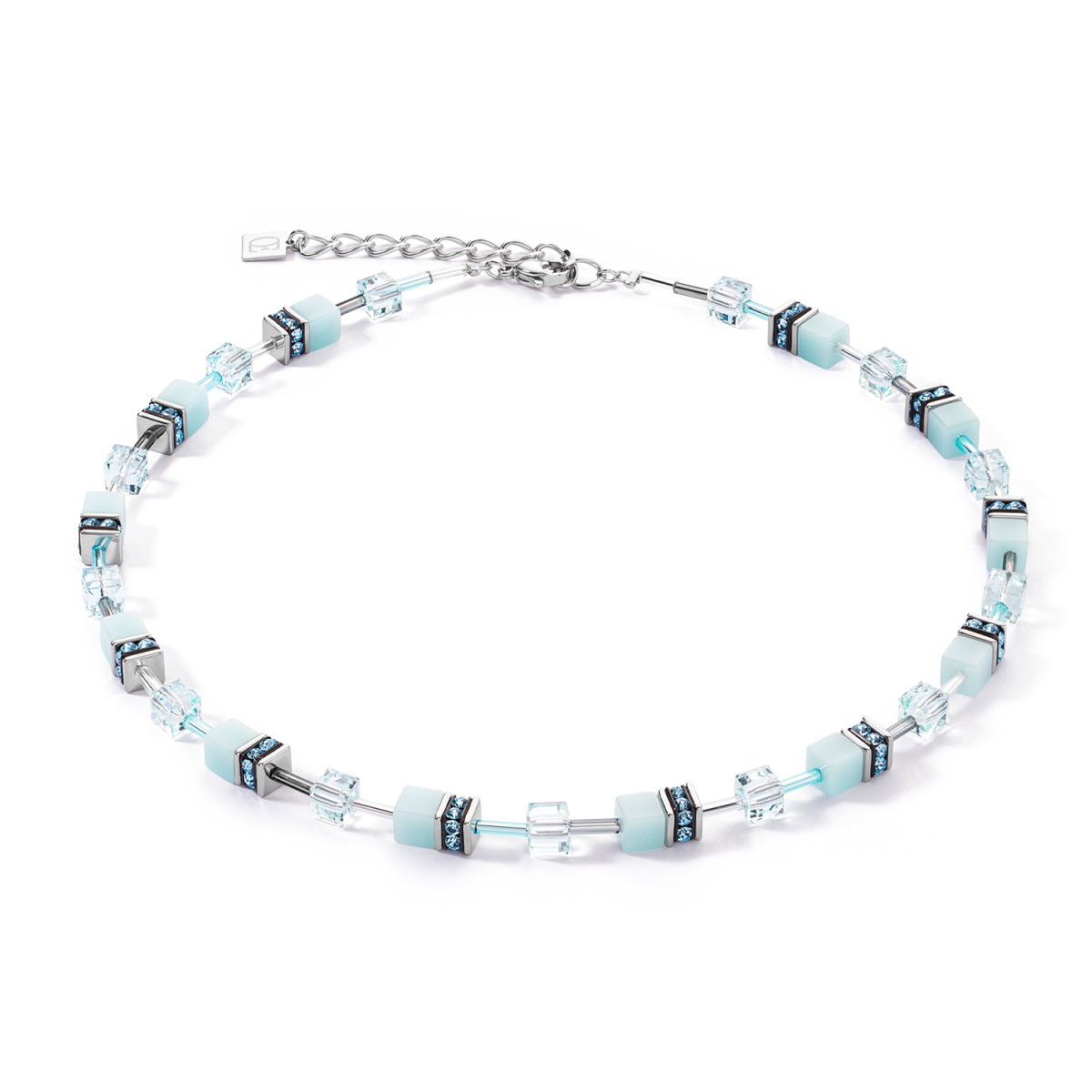Coeur de Lion GeoCUBE ketting Iconic Mono 4020/10-2020 zilverkleurig met ijsblauw - Lengte 42 - 48 cm