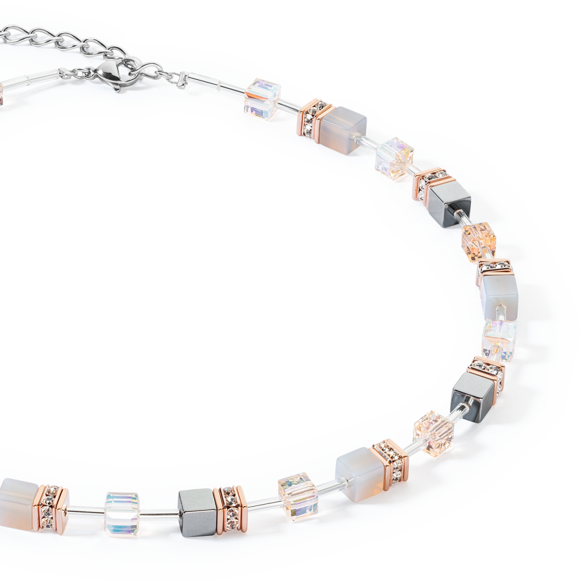 Coeur de Lion GeoCUBE ketting Iconic Precious 4017/10-0235 zilverkleurig met grijs en roségoud
