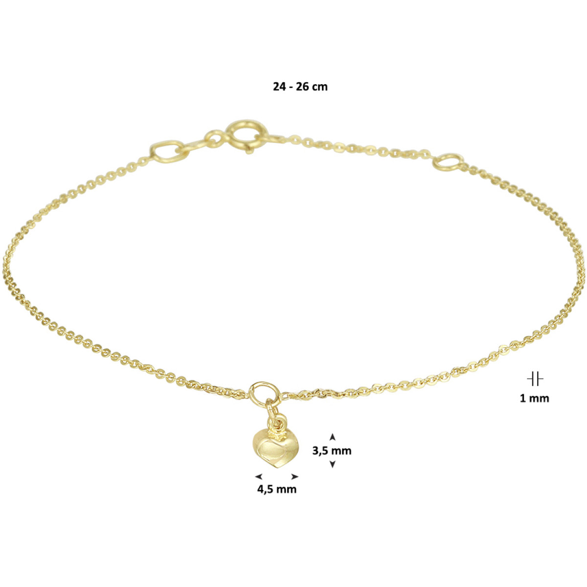 Echt gouden enkelbandje met hartje 1.0 mm