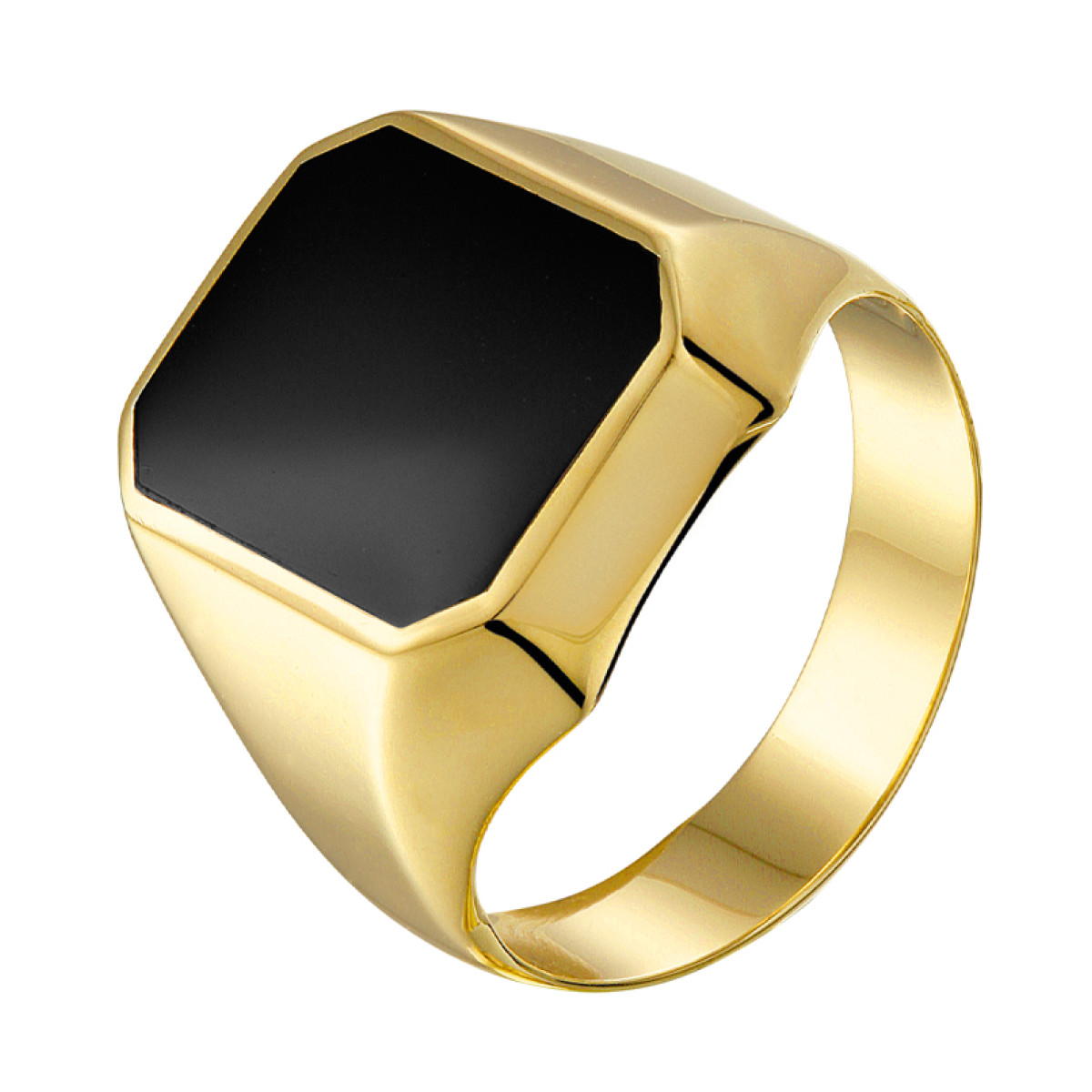 Elegante 14-karaats gouden zegelring met onyxsteen