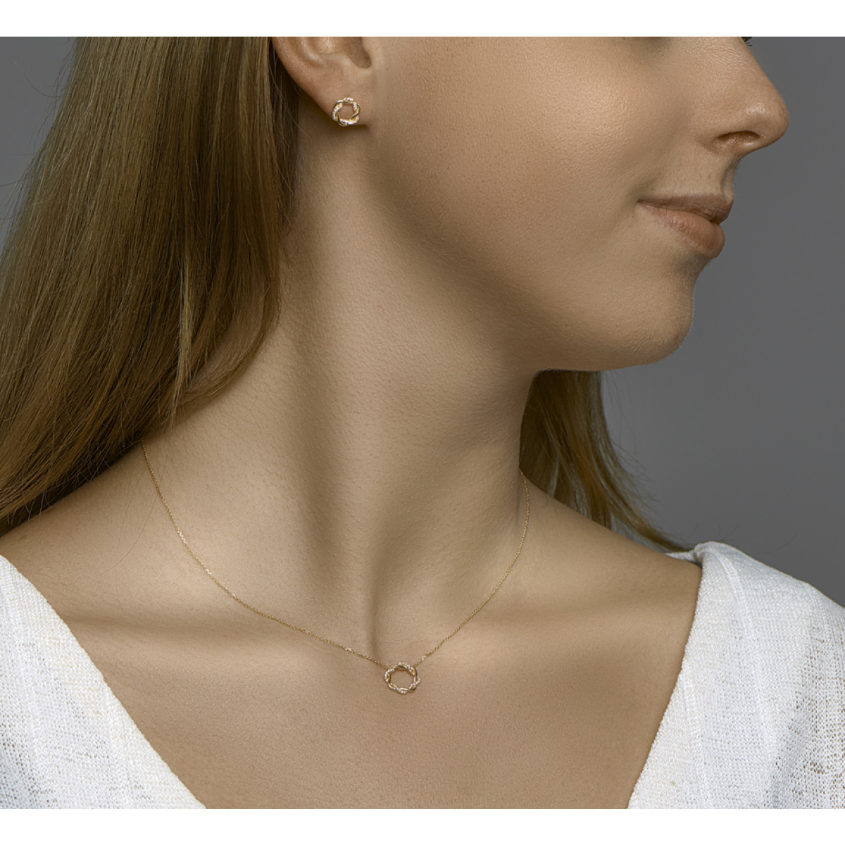 Gouden collier rondje zirkonia 0.7 mm 40- 42 cm